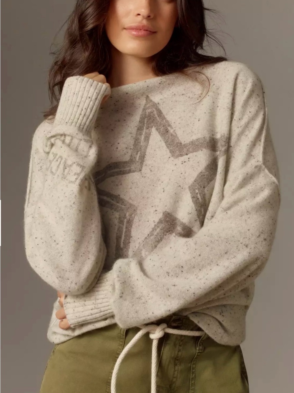 Anthropologie Pilcro Cashmere speckled star motif sweater size small